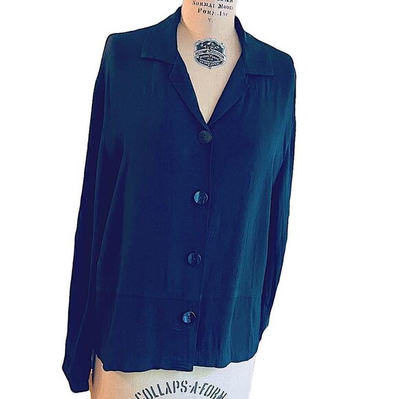 Black Crinkly Acetate Rayon blend Unlined Jacket - Picture 1 of 9